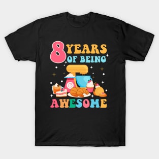 8 Years Of Being Awesome Tee 8th Baking Birthday Gift Leopard Girl Birthday Tee Baking Party Outfit T-Shirt